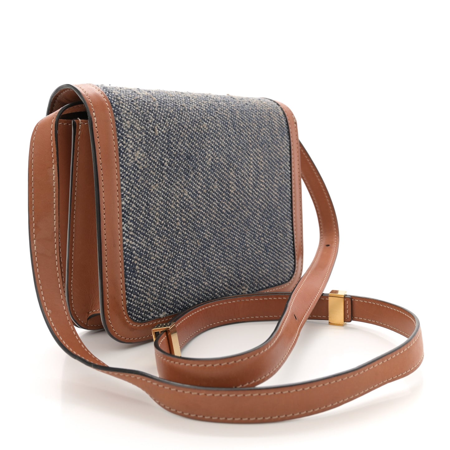 Textile Natural Calfskin Teen Classic Box Flap Bag Navy Tan