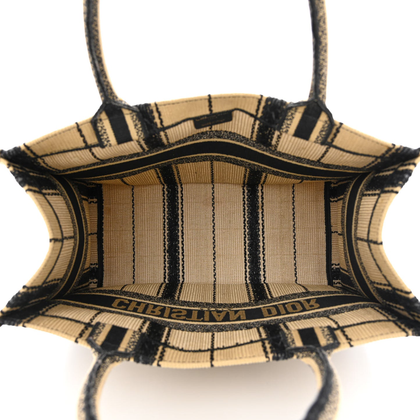 Canvas Embroidered Medium Bayadere Book Tote Black Beige