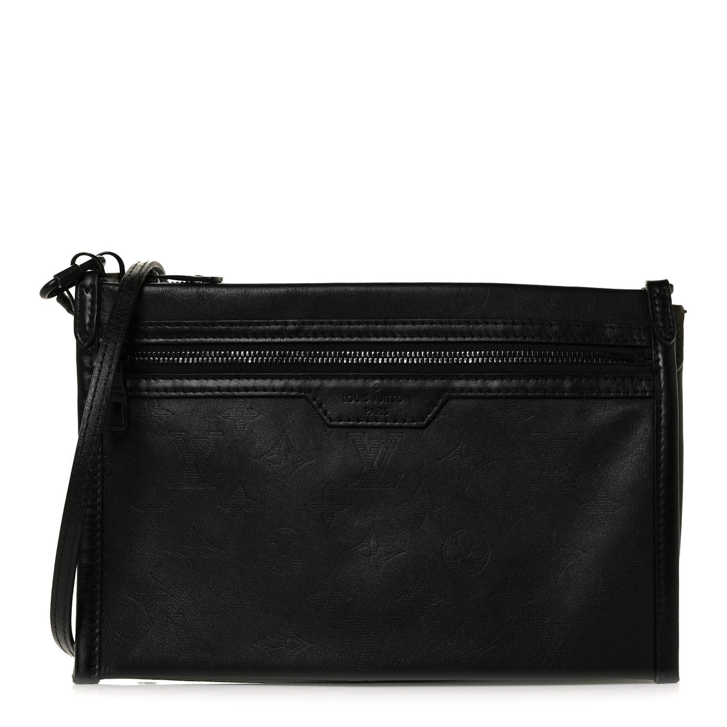 Calfskin Monogram Shadow Double Flat Messenger Black Khaki