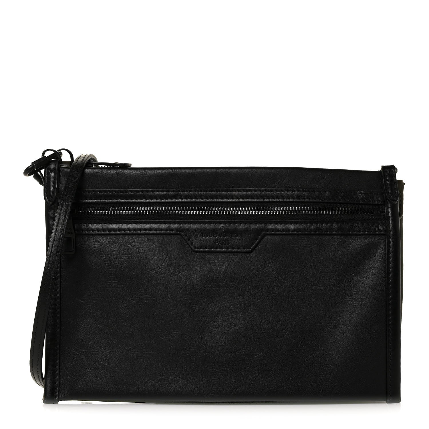 Louis Vuitton Calfskin Monogram Shadow Double Flat Messenger Black Khaki 1 of 11