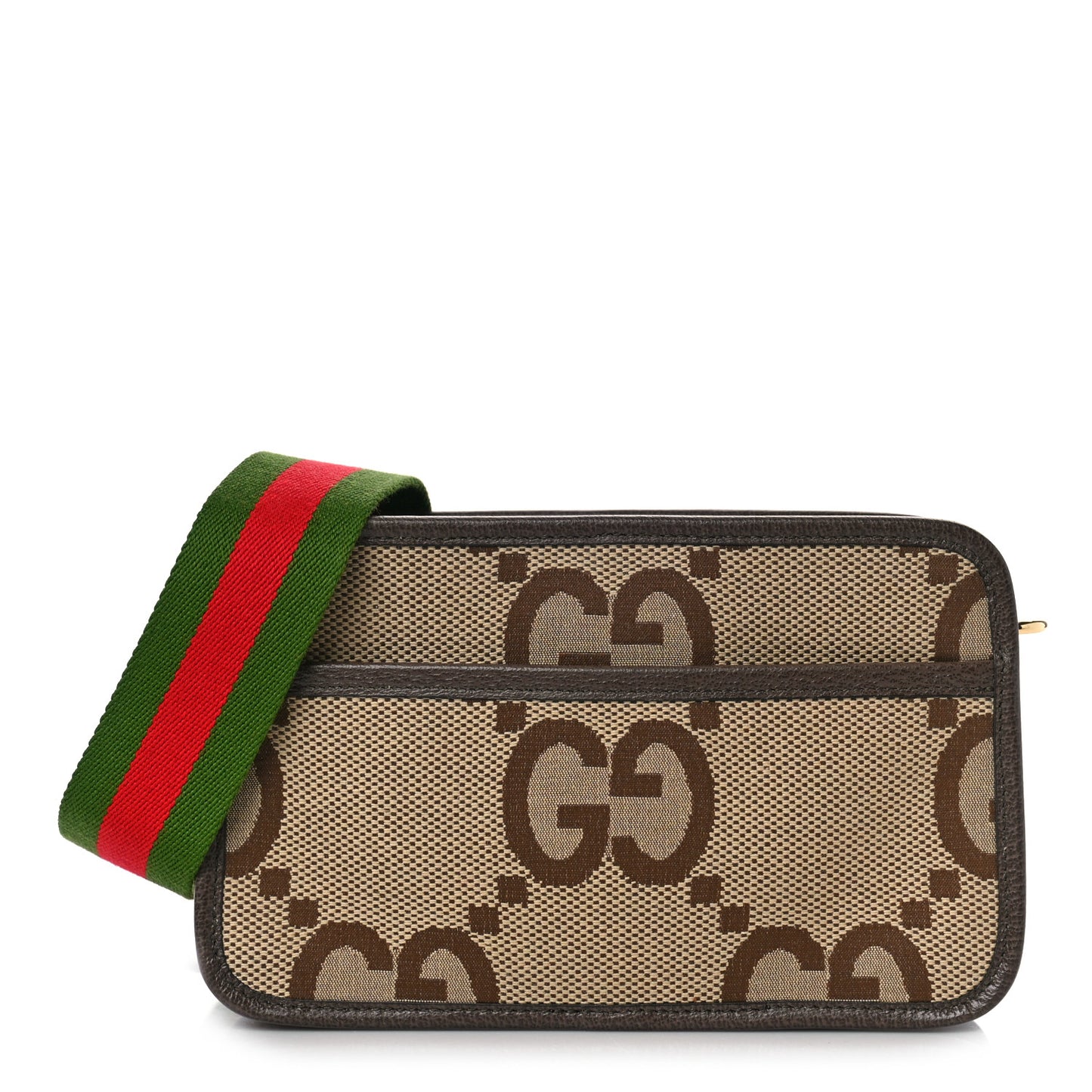 Monogram Jumbo GG Textured Dollar Calfskin Web Mini Crossbody Bag Camel Ebony New Acero