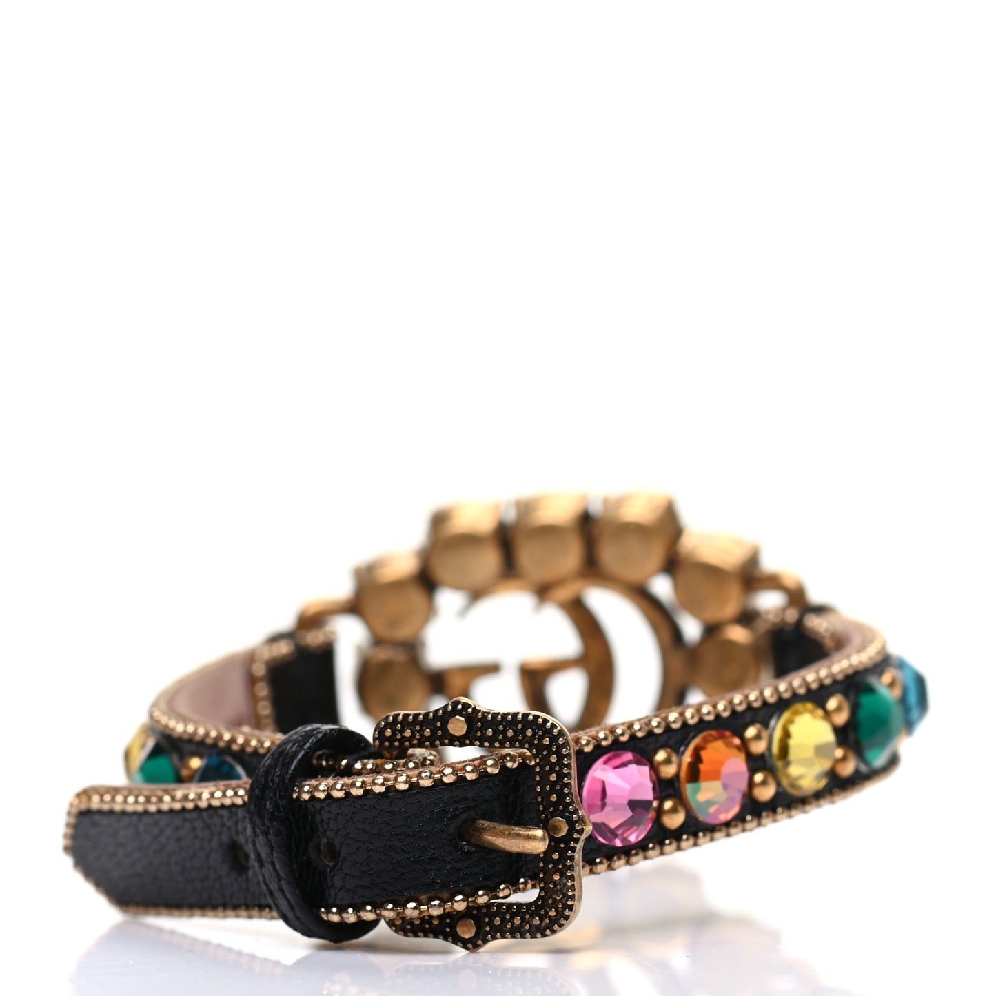 Calfskin Crystal Double G Bracelet Black Multicolor