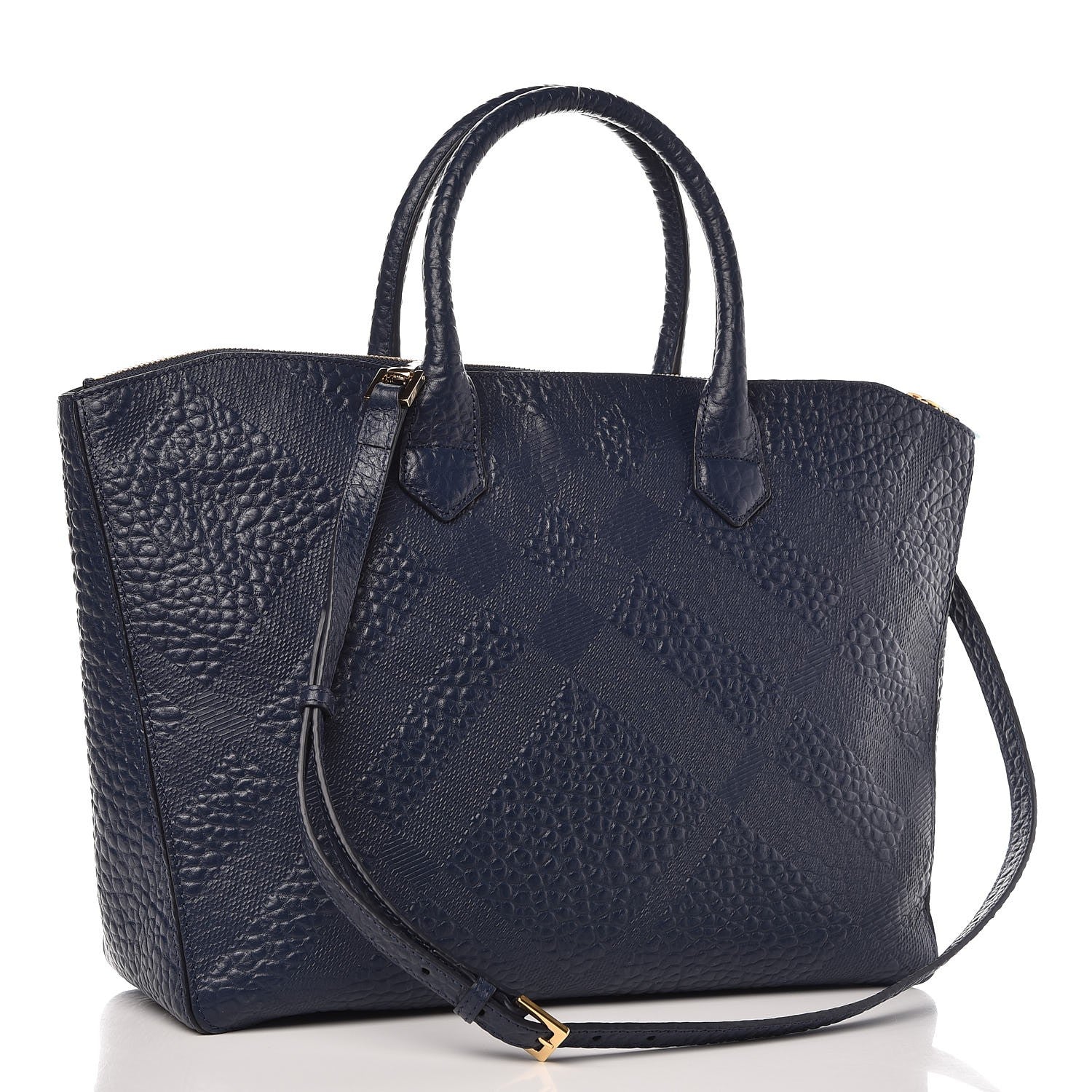 Burberry Heritage Grain Check Embossed Medium Dewsbury Tote Blue Carbon 4 of 9