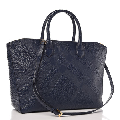 Burberry Heritage Grain Check Embossed Medium Dewsbury Tote Blue Carbon 4 of 9