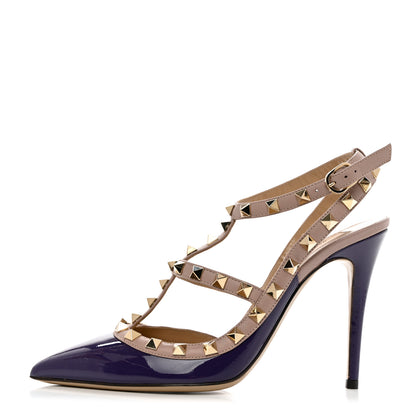 Valentino Garavani Patent Nappa Rockstud Ankle Strap 100mm Pumps 37 Purple Poudre 1 of 8