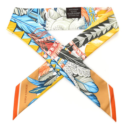 Hermes Silk La Danse Pacifique Twilly Jaune D'Or Kaki Orange 1 of 4