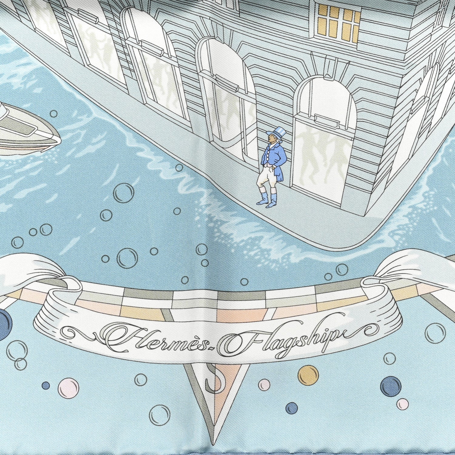 Hermes Silk Flagship Scarf 90 Bleu Ciel Vert De Gris Rose 5 of 5