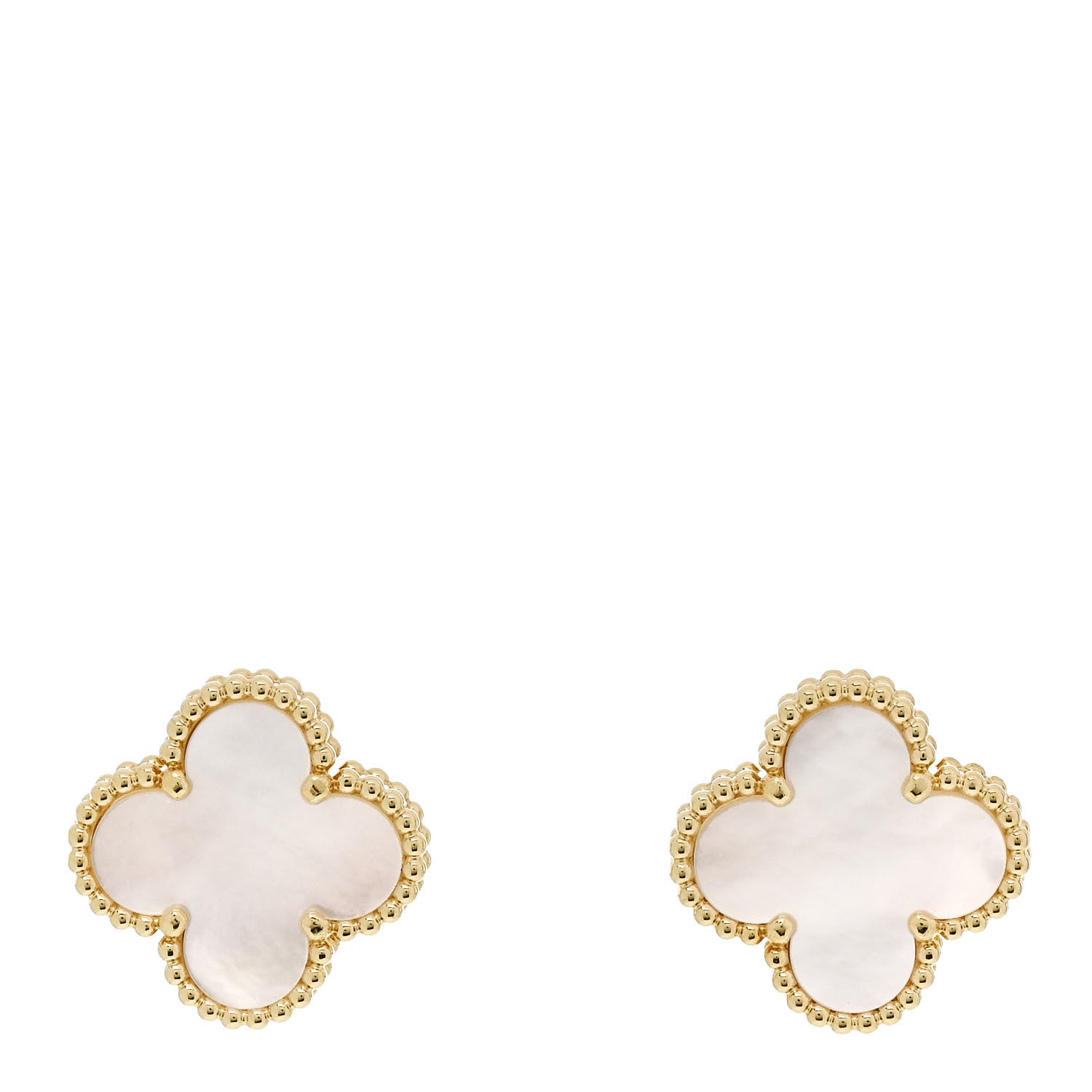 Van Cleef & Arpels 18K Yellow Gold Mother of Pearl Vintage Alhambra Earrings 1 of 5
