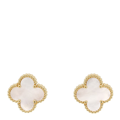 Van Cleef & Arpels 18K Yellow Gold Mother of Pearl Vintage Alhambra Earrings 1 of 5