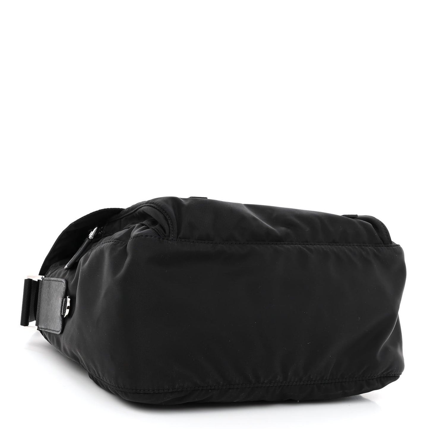 Re-Nylon Vela Saffiano Pocket Double Buckle Messenger Shoulder Bag Black