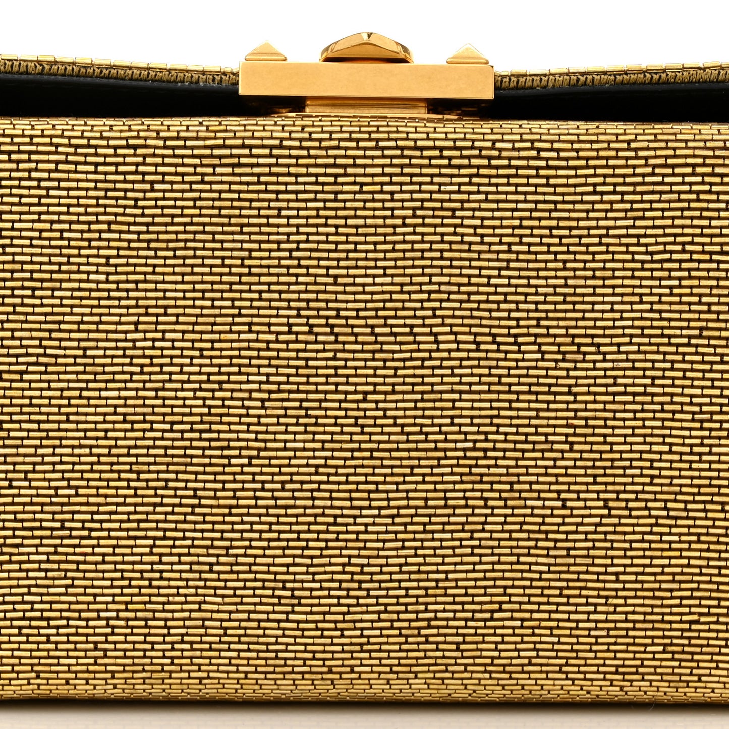 Metallic Calfskin Beaded Rockstud Evening Clutch Antique Bronze