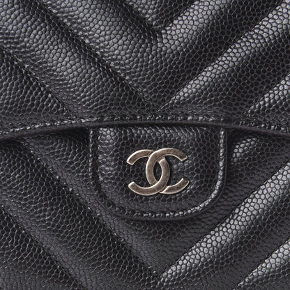 Chanel Iridescent Caviar Chevron Quilted Compact Flap Wallet Black 10 of 10
