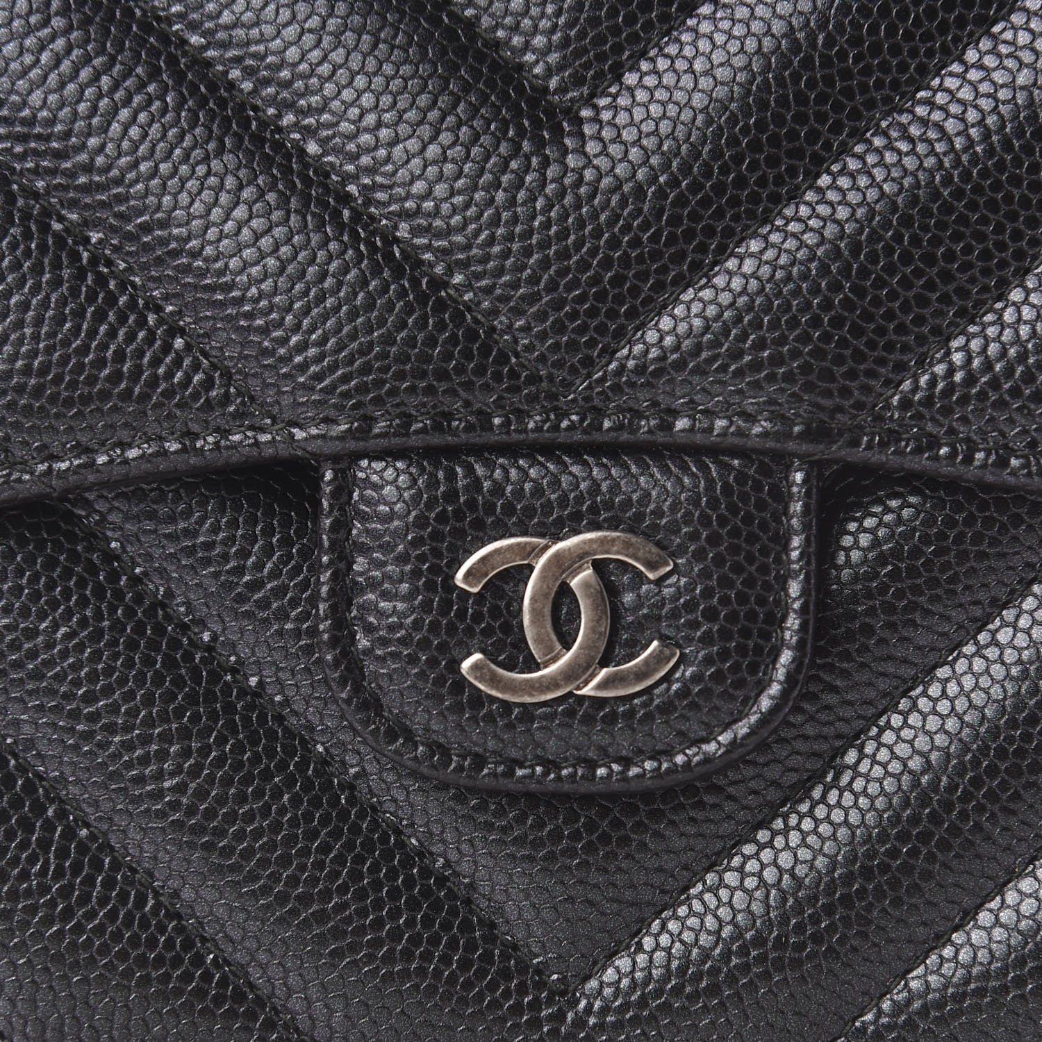 Chanel Iridescent Caviar Chevron Quilted Compact Flap Wallet Black 10 of 10