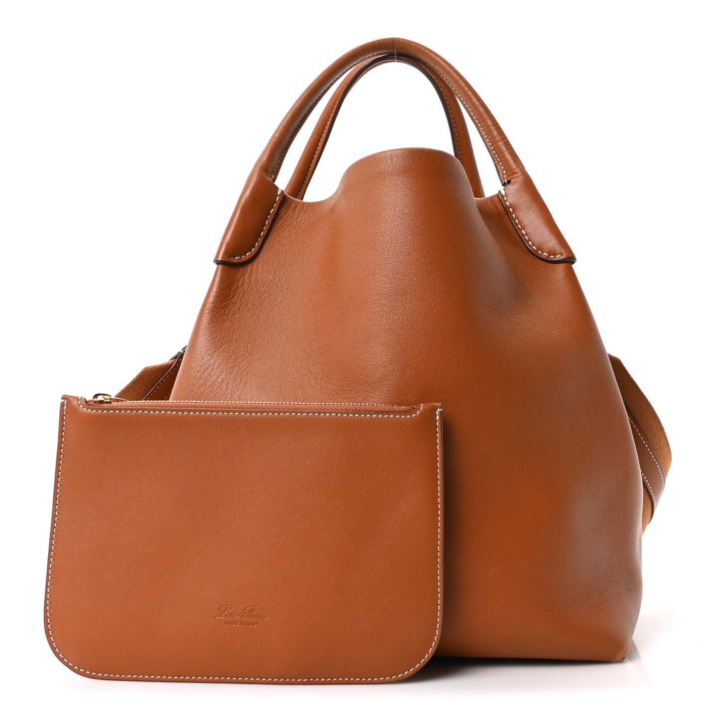 Grained Calfskin Large Bale Bag Cognac