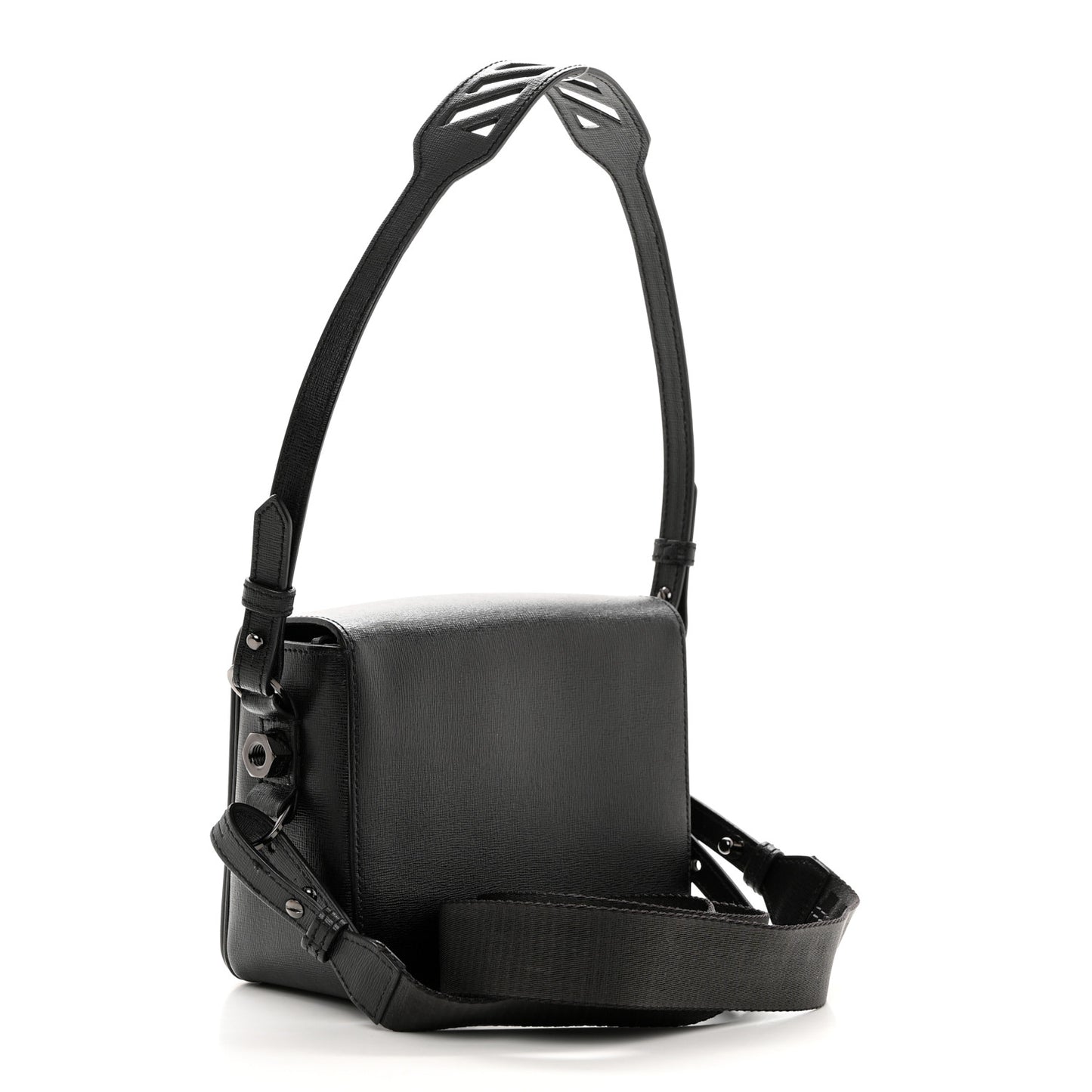 Saffiano Striped Diag Binder Clip Bag Black White