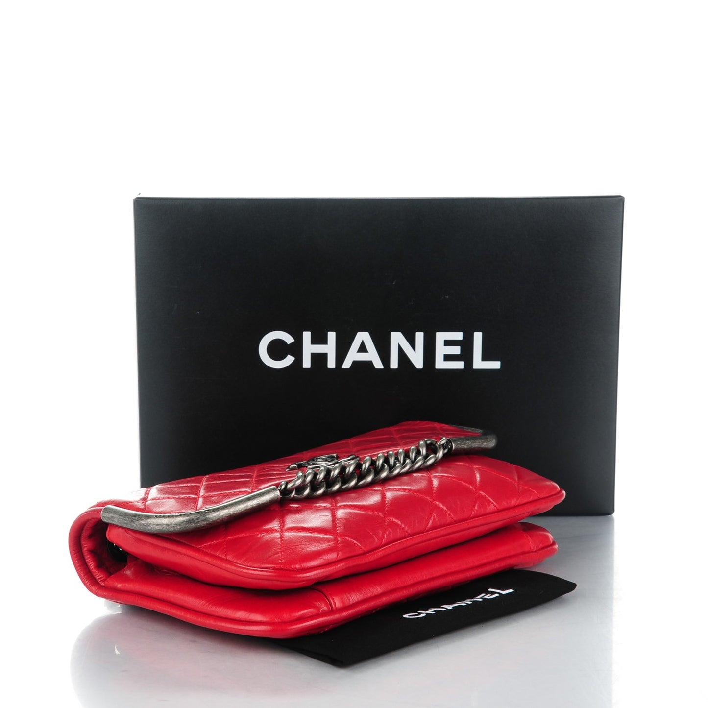 Glazed Calfskin Quilted Flap Red