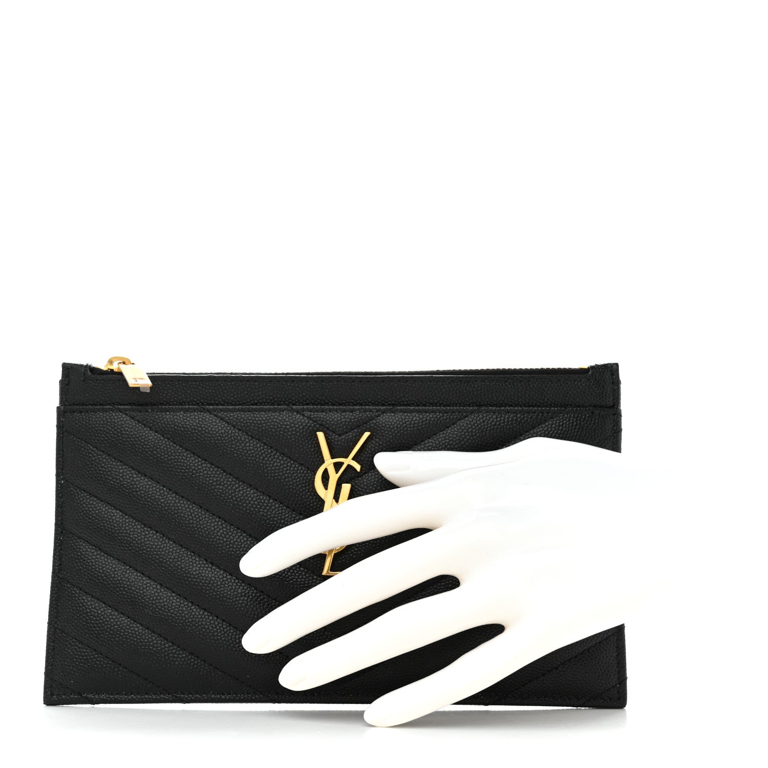 Saint Laurent Grain De Poudre Chevron Monogram Bill Pouch Black 2 of 8