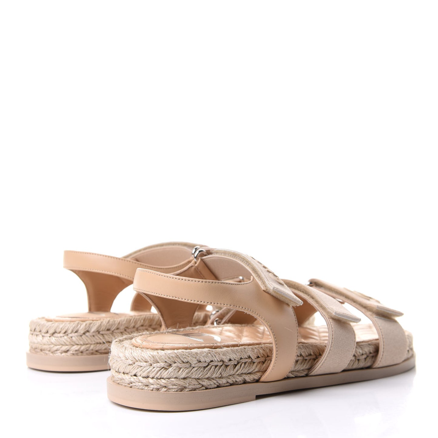 Stretch Fabric Lambskin CC Flat Sandals 38 Beige