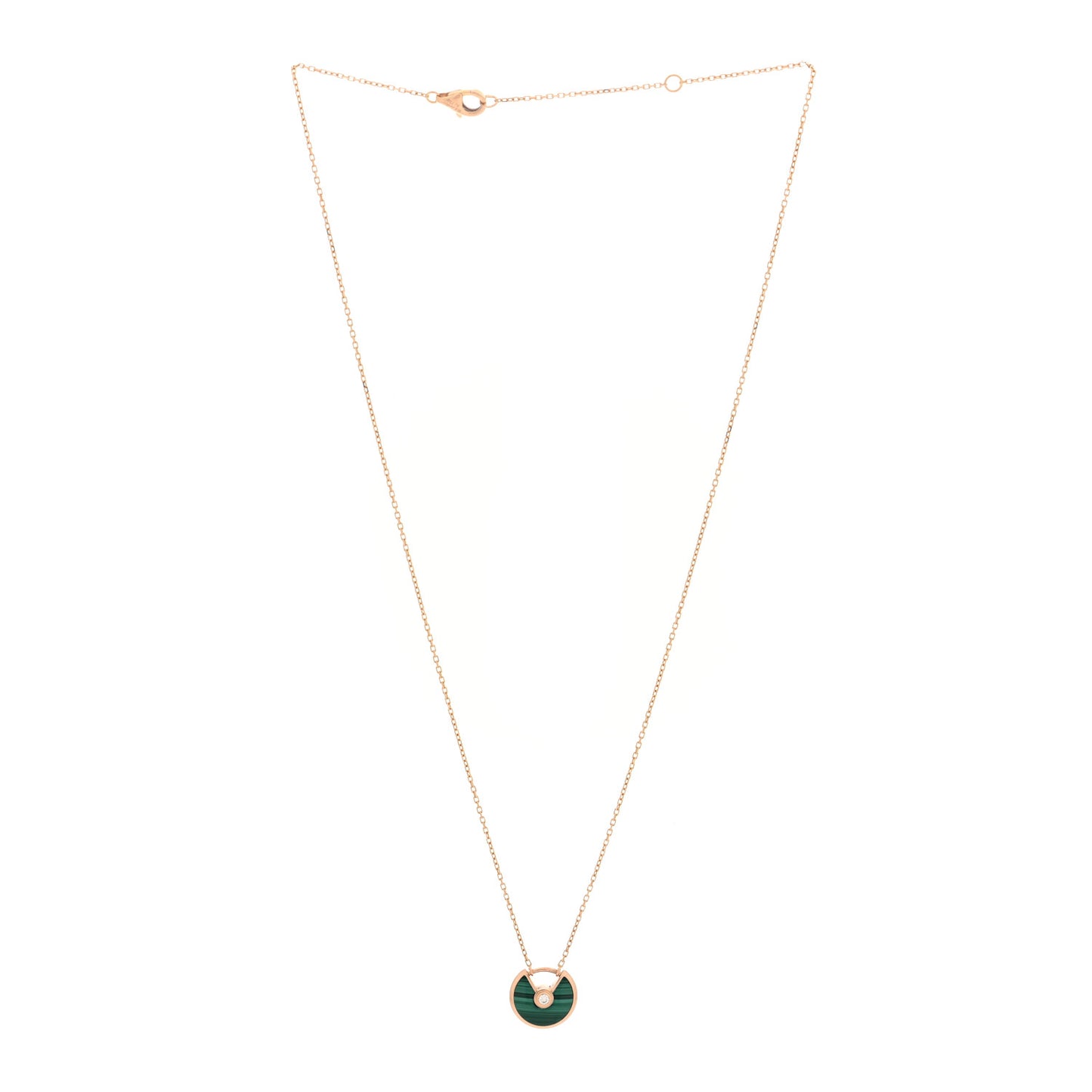 18K Pink Gold Diamond Malachite XS Amulette de Cartier Pendant Necklace