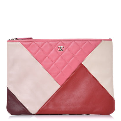 Chanel Lambskin Patchwork Medium Cosmetic Case Pink Red 1 of 7