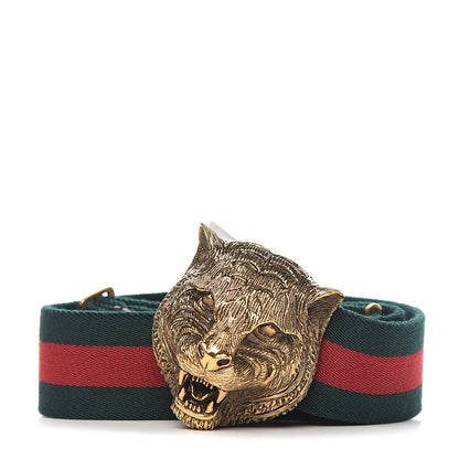 Gucci Web Feline Buckle Belt 75 30 Green Red 1 of 4