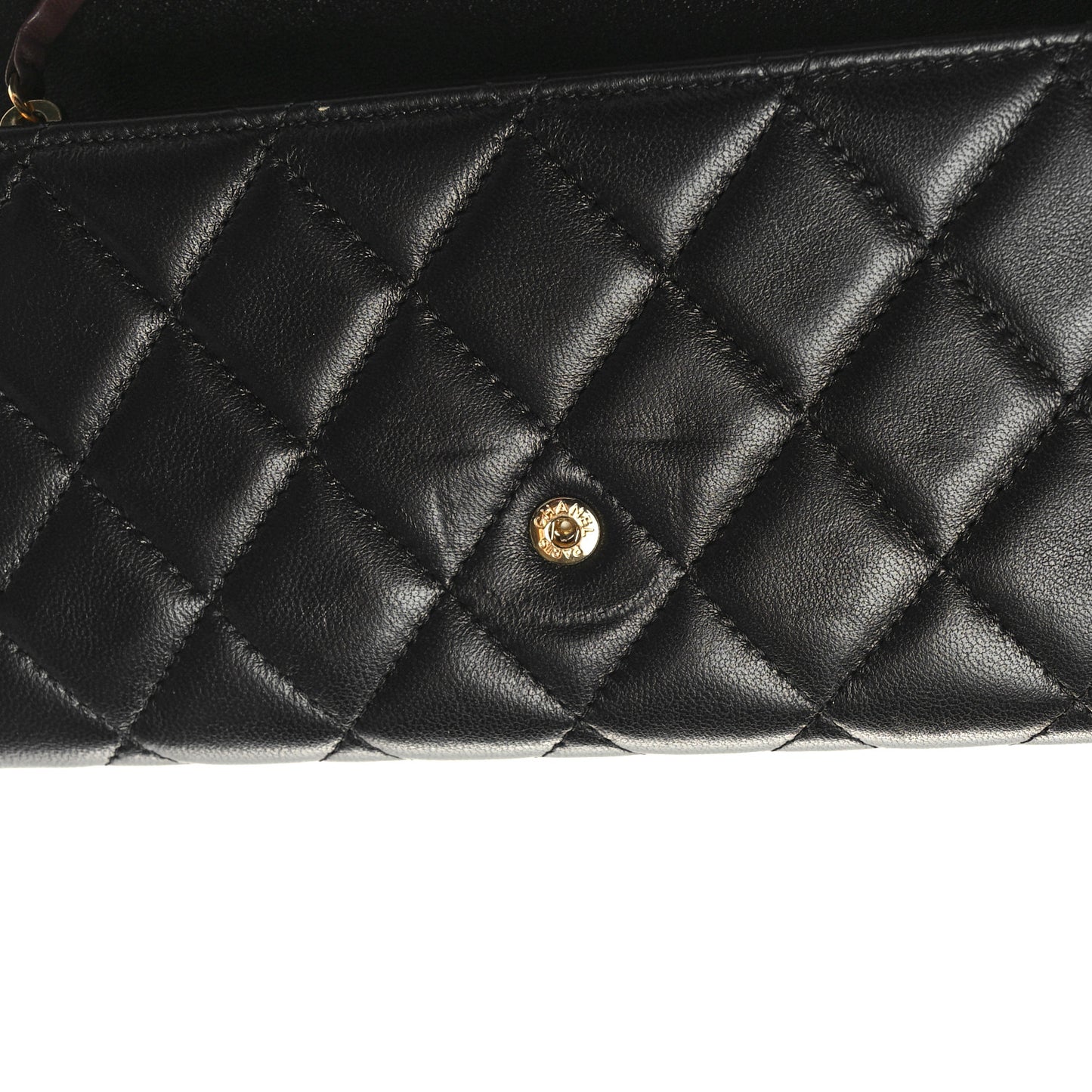 Lambskin Quilted Large Gusset Flap Wallet Black