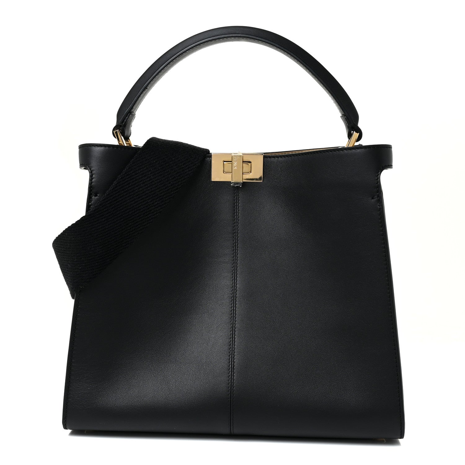 Fendi Vitello Seta Glazed Fabric FF 1974 Medium Peekaboo X-Lite Black Mogano Panna 1 of 13