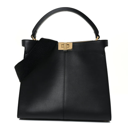 Fendi Vitello Seta Glazed Fabric FF 1974 Medium Peekaboo X-Lite Black Mogano Panna 1 of 13