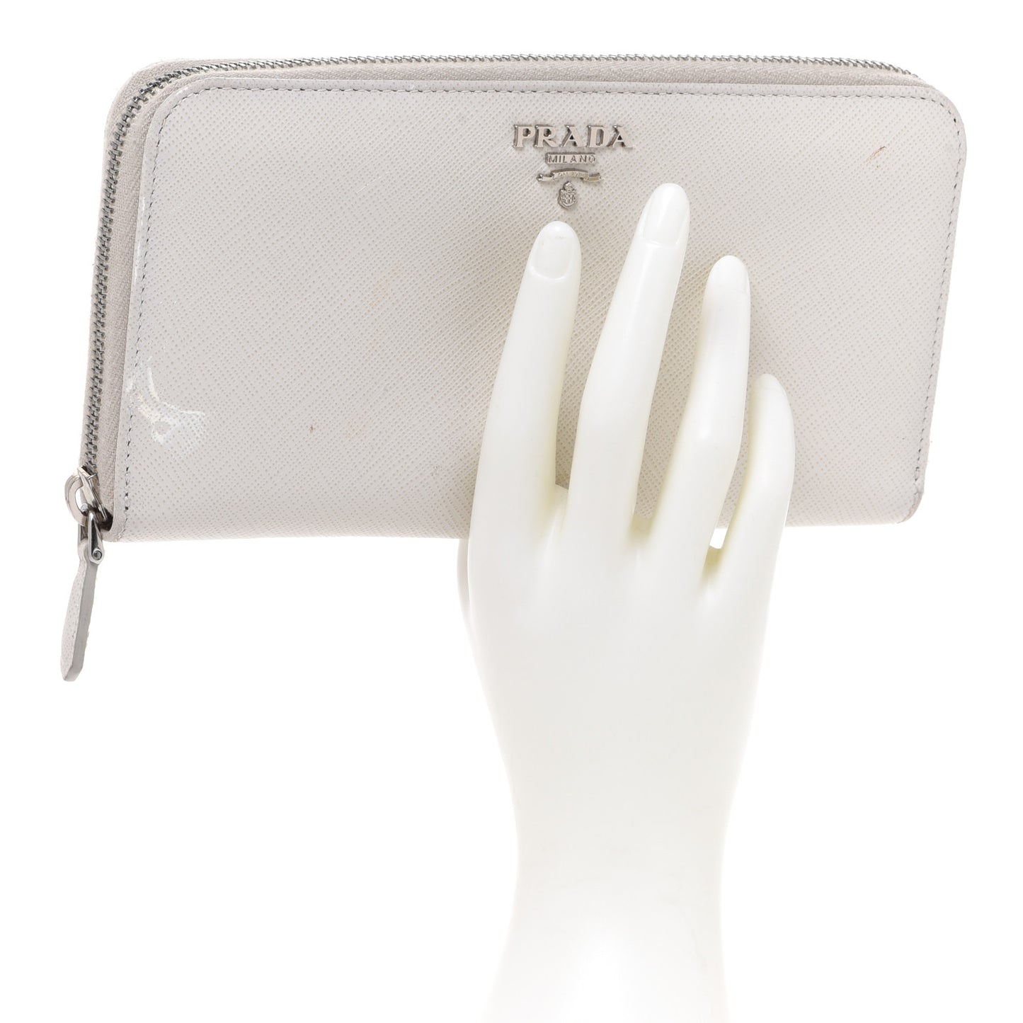 Saffiano Metal Zip Around Wallet White