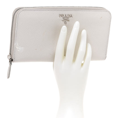 Prada Saffiano Metal Zip Around Wallet White 2 of 8