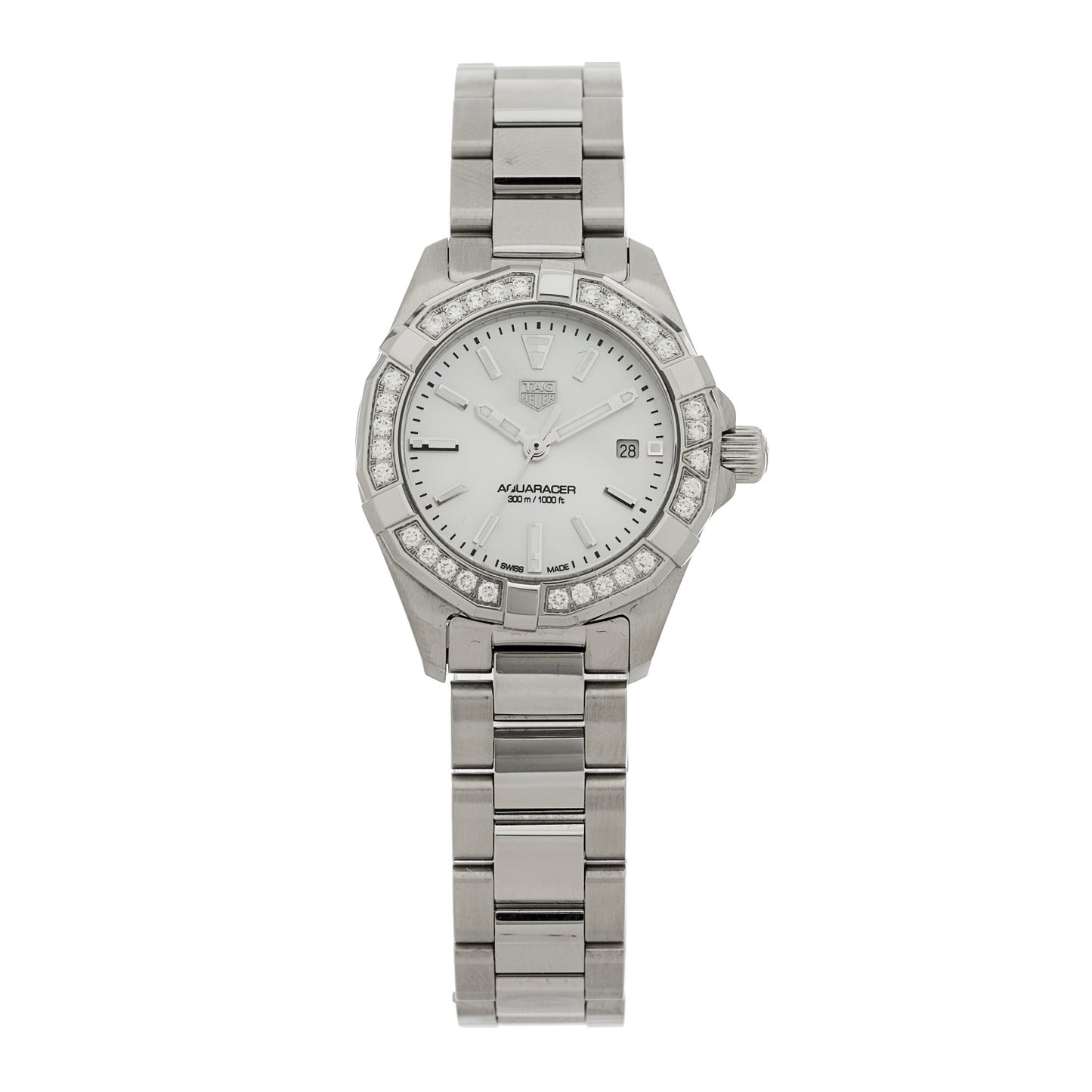 Stainless Steel Diamond Bezel Mother of Pearl 27mm Aquaracer Lady Quartz Watch WBD1413