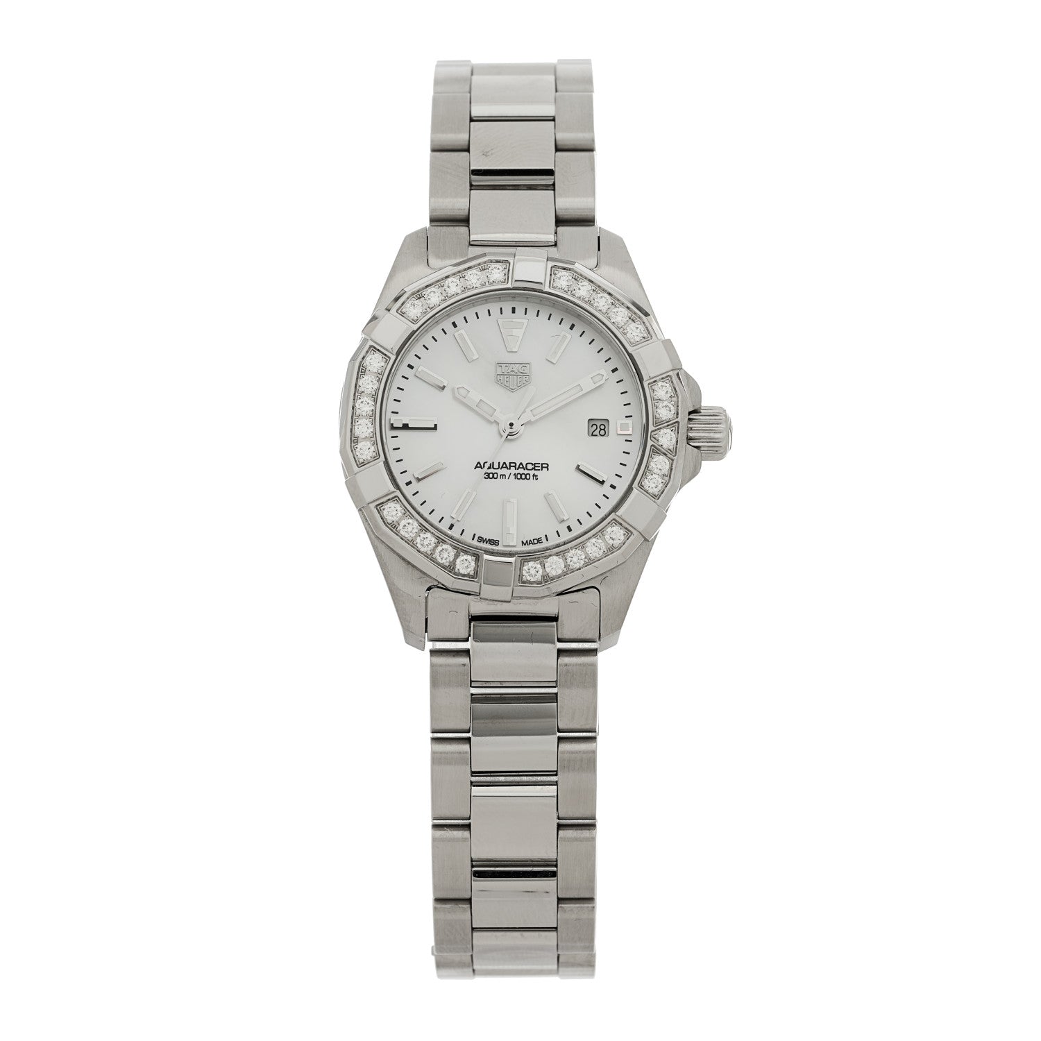 Tag Heuer Stainless Steel Diamond Bezel Mother of Pearl 27mm Aquaracer Lady Quartz Watch WBD1413 1 of 5