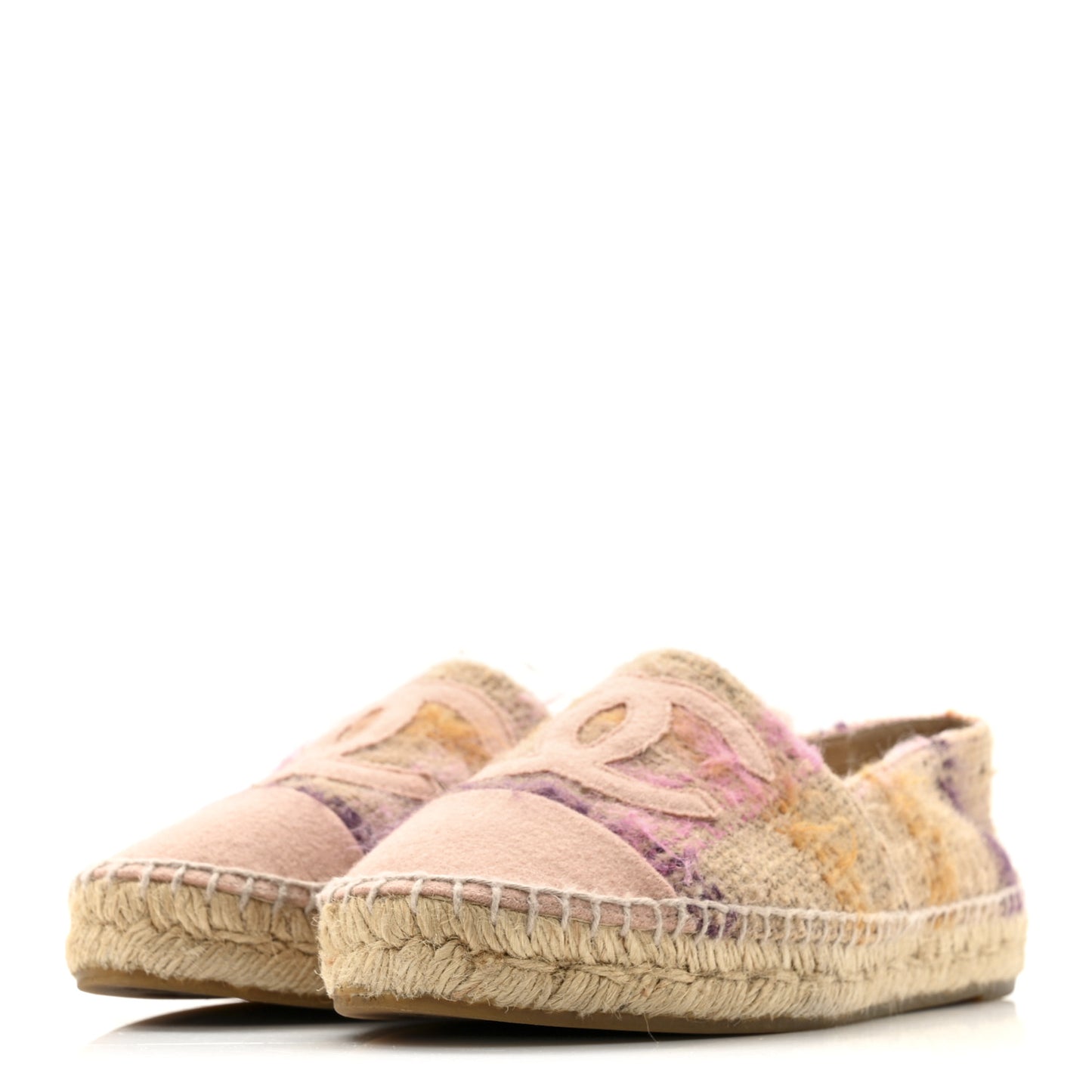 Tweed Grosgrain CC Espadrilles 38 Beige Pink Peach