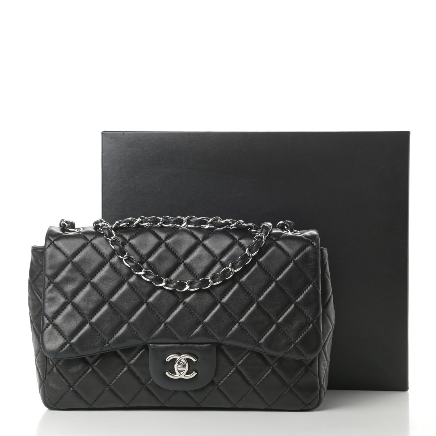 Lambskin Quilted Jumbo Single Flap Black