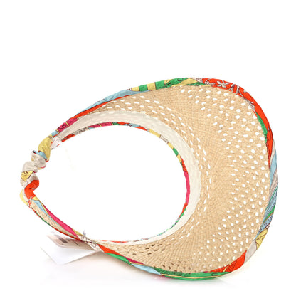 Hermes Panama Straw Woven Silk Astrologie Nouvelle Emilie Visor S Natural Amazone Pop 6 of 9