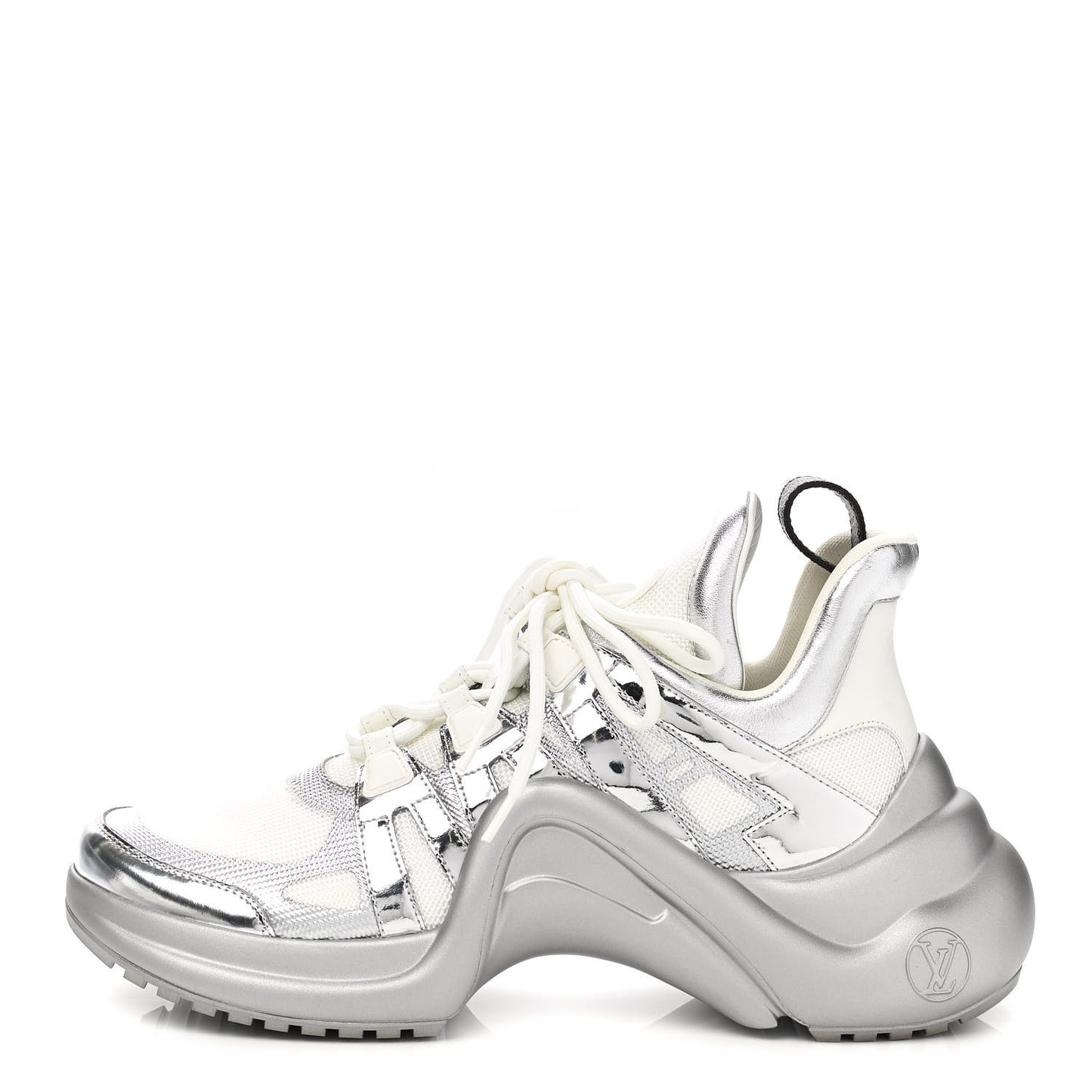 Metallic Calfskin Technical Nylon LV Archlight Sneakers 41 White Silver