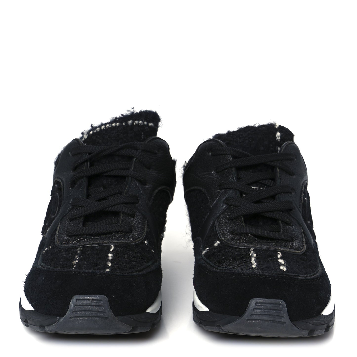 Tweed Suede Goatskin CC Sneakers 37 Black White
