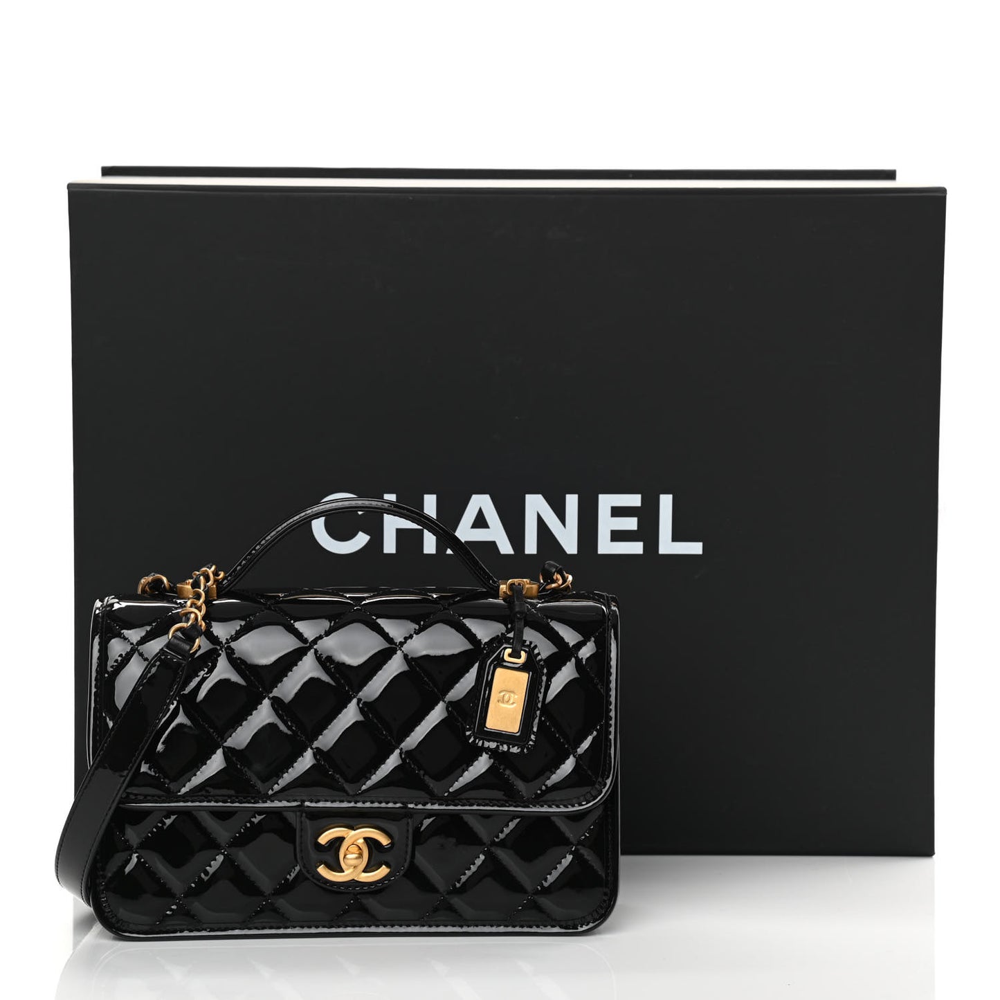 Patent Quilted Small School Memory Top Handle Flap Black