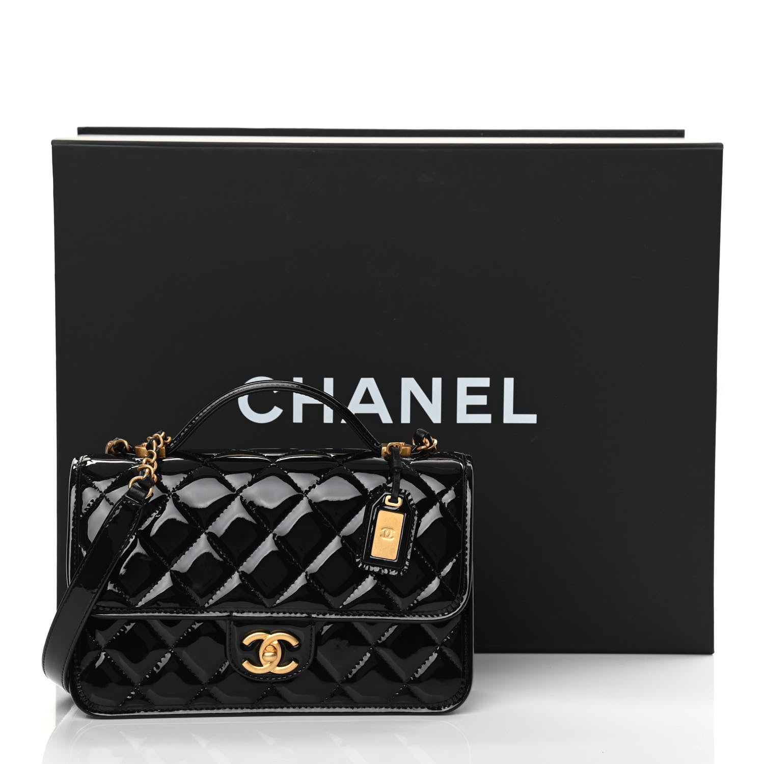 Chanel Patent Quilted Small School Memory Top Handle Flap Black 12 of 12