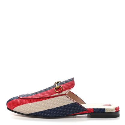 Gucci Canvas Sylvie Stripe Womens Princetown Slippers 38.5 Mystic White Hibiscus Red Maritime 1 of 11