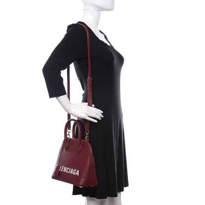 Balenciaga Signature Grained Calfskin Logo S Ville Top Handle Bag Dark Red Light White 2 of 11