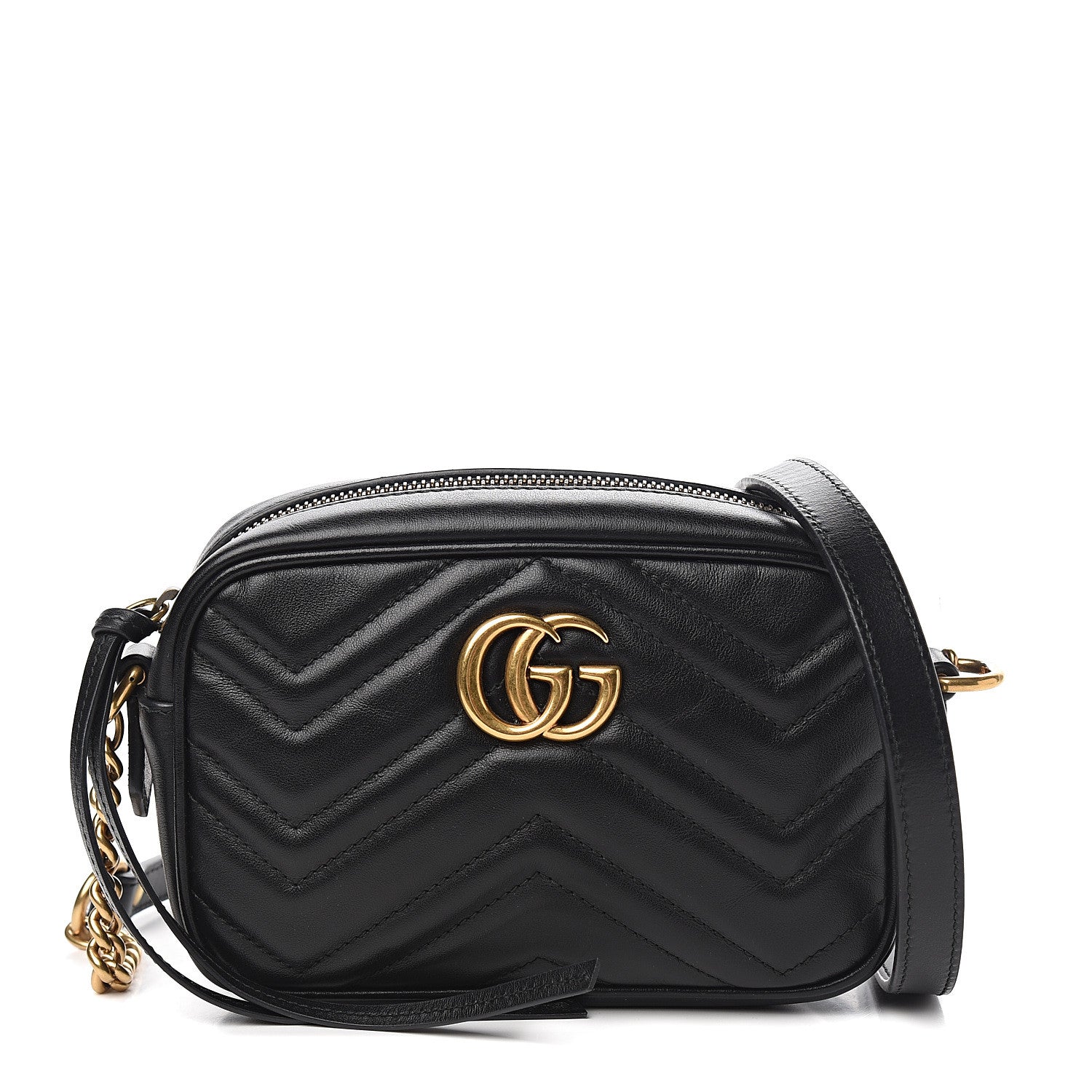 Gucci Calfskin Matelasse Mini GG Marmont Chain Shoulder Bag Black 1 of 9