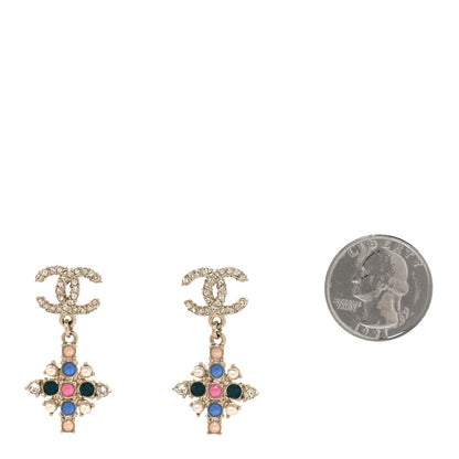 Chanel Crystal CC Drop Earrings Pink Blue Gold 2 of 5