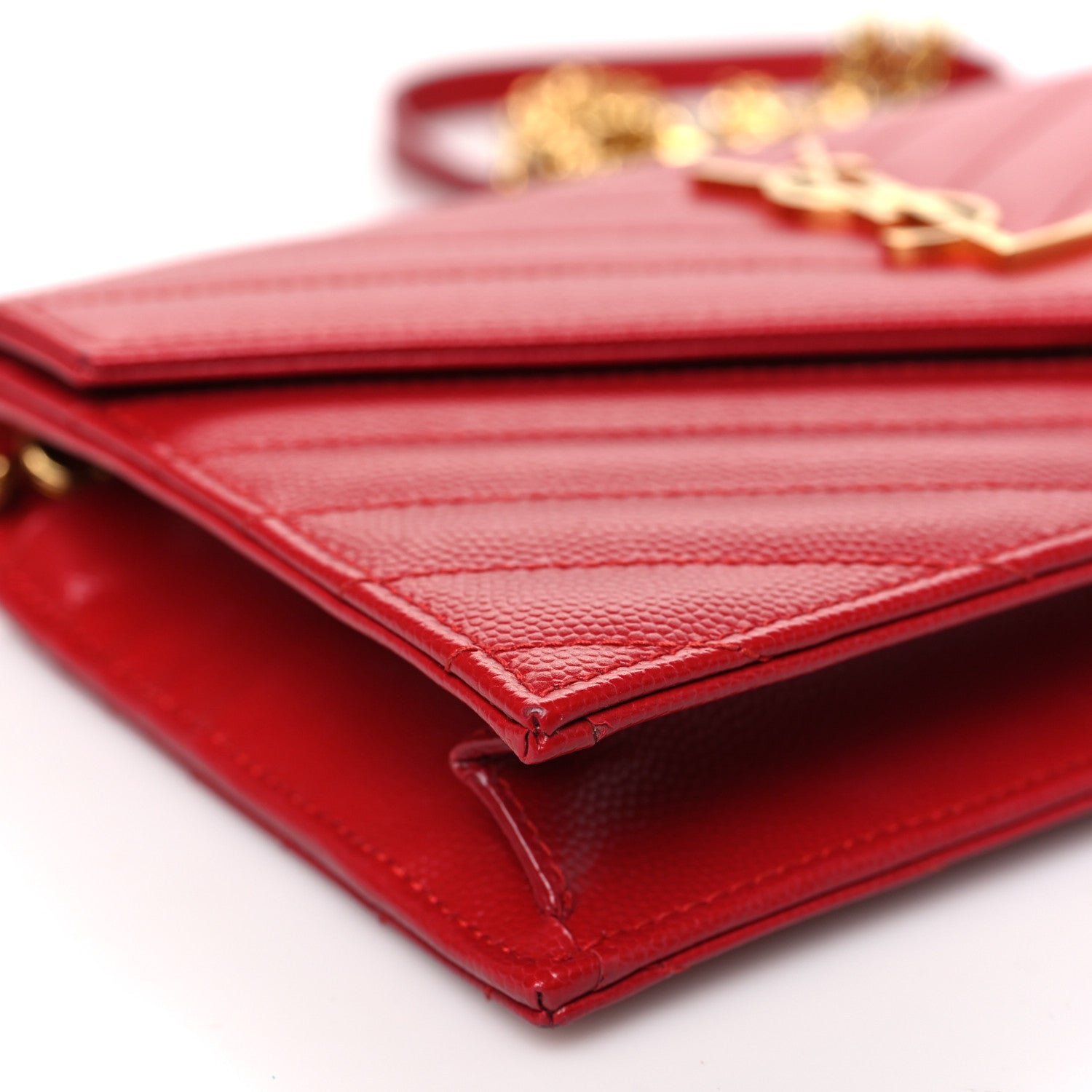 Saint Laurent Grain De Poudre Matelasse Chevron Monogram Envelope Chain Wallet New Red 9 of 11