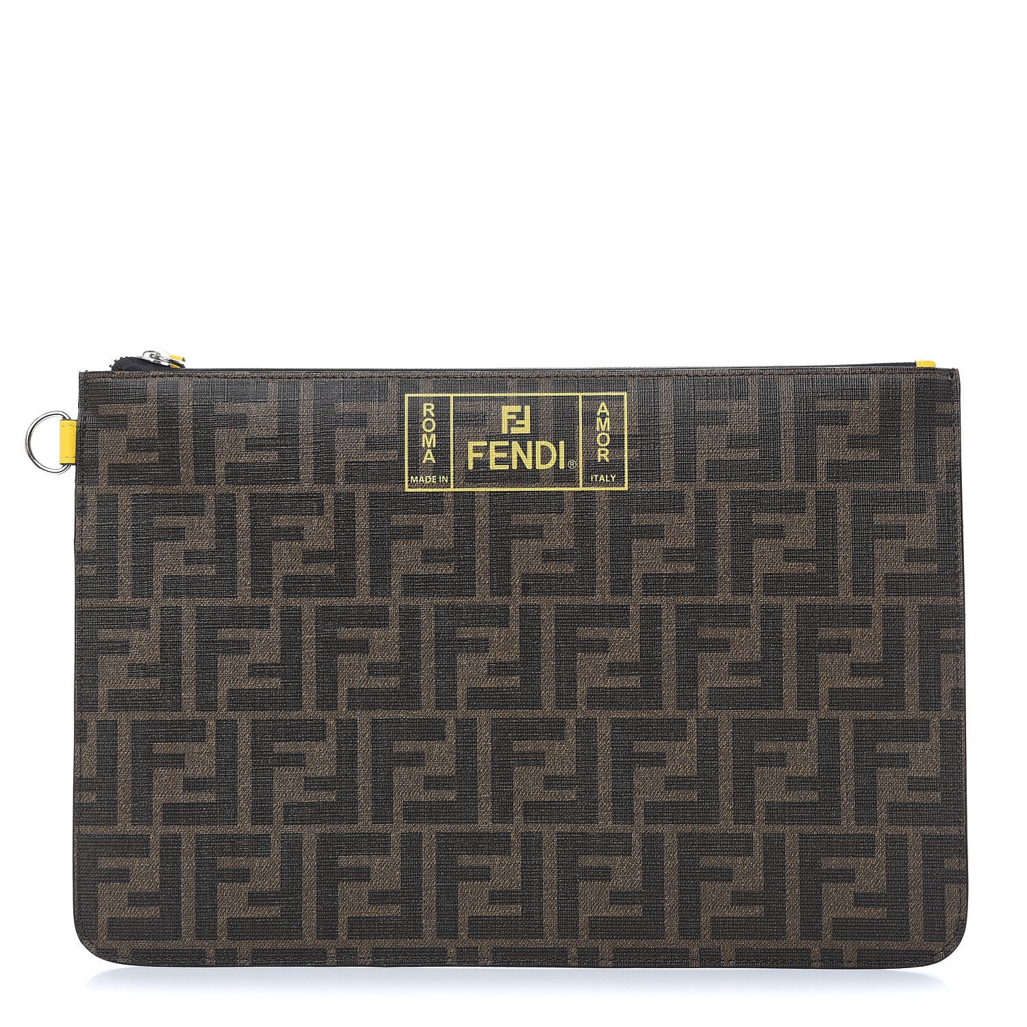 Fendi Glazed Fabric FF 1974 Roma Armor Pouch Tobacco Limone 1 of 9