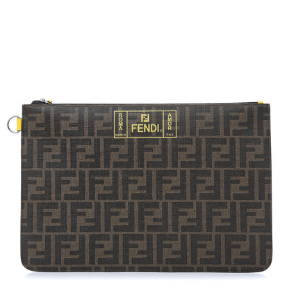 Fendi Glazed Fabric FF 1974 Roma Armor Pouch Tobacco Limone 1 of 9