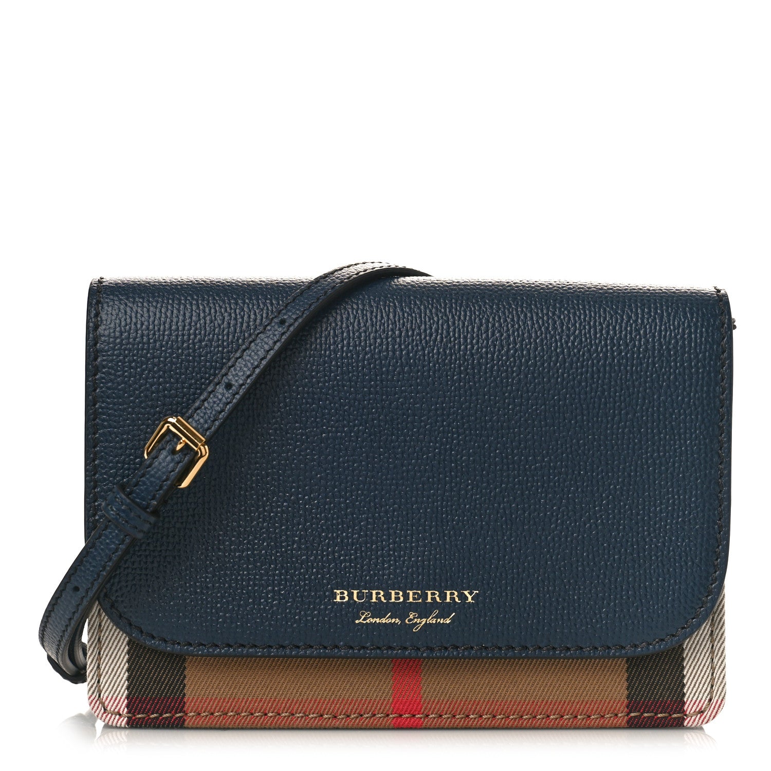 Burberry Derby Calfskin House Check Mini Hampshire Wallet On Chain Ink Blue 1 of 8