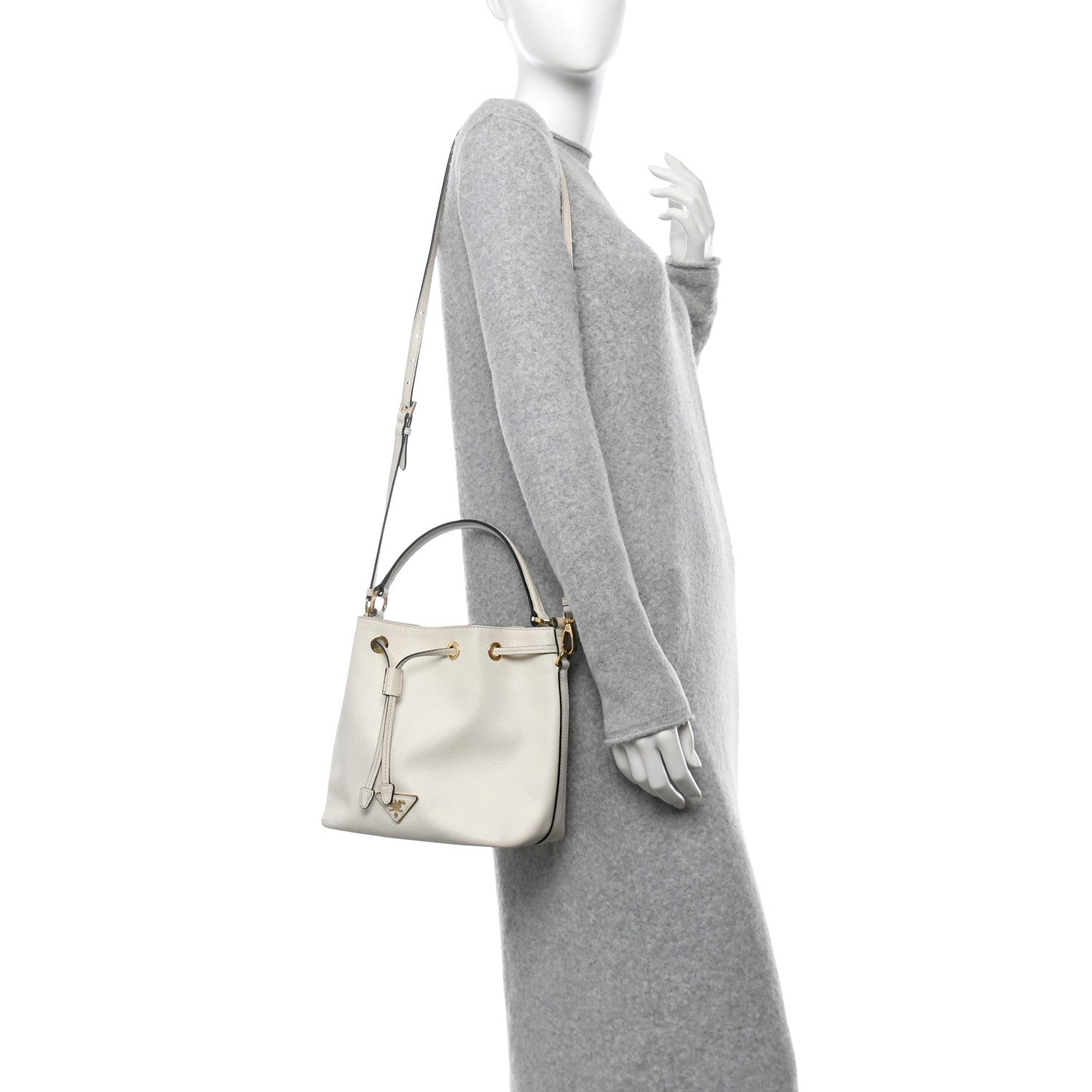 Prada Saffiano Bucket Bag White 2 of 16