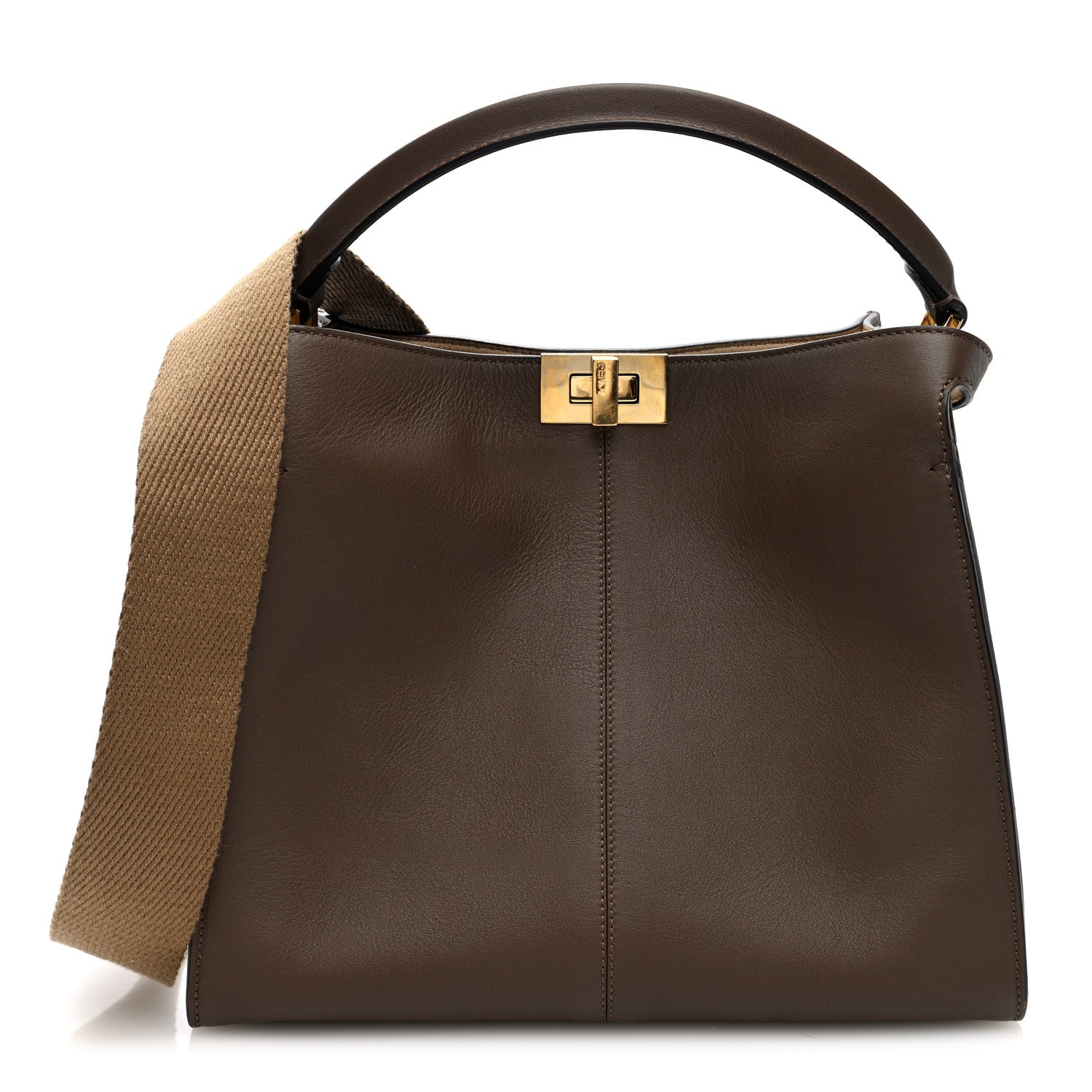 Fendi Vitello Seta Glazed Fabric FF 1974 Medium Peekaboo X-Lite Maya Mogano Panna 1 of 9