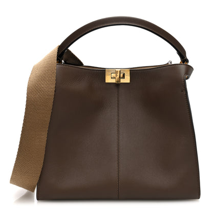Fendi Vitello Seta Glazed Fabric FF 1974 Medium Peekaboo X-Lite Maya Mogano Panna 1 of 9